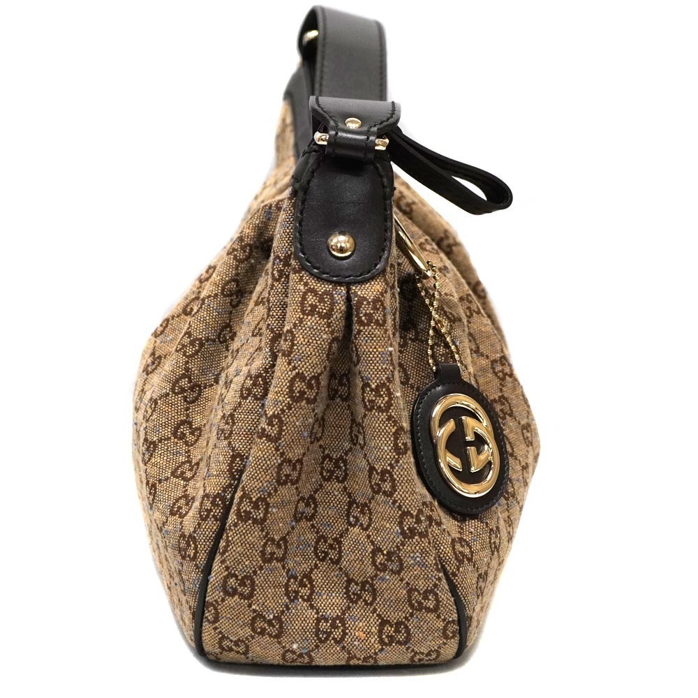 GUCCI Hobo Bag Beige Brown Blue Sukey Canvas Leather - Picture 3 of 10